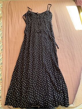 Black/Blue Floral Spaghetti-Strap Maxi Dress